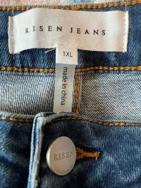 Risen Women's Distressed Flare Jeans in Medium Blue, 1XL - Picture 2 of 9